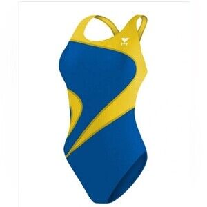 TYR Girls' Maxfit Swimsuit Atle- T-Splice yellow/blue fresh fabric size 6.